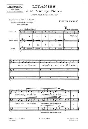 Litanes A La Vierge Noire Voice: SA Chorus Part (Durand)