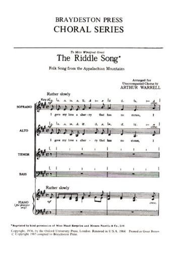 The Riddle Song: Vocal: SATB