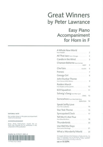 Great Winners: F Horn: Piano Accompaniment (Brasswind)