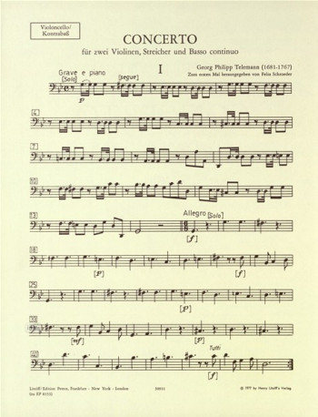 Concerto In G Minor: Cello And Double Bass Parts Only (peters)