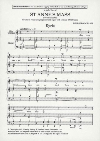St Annes Mass: Vocal SATB: New 2011 Edition