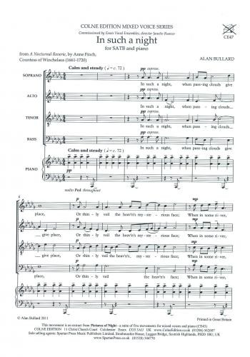 In Such A Night: Vocal: SATB & Piano