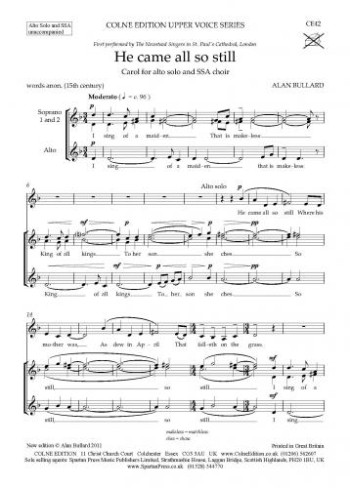 He Came All So Still: Vocal: Alto Solo With SSA Choir