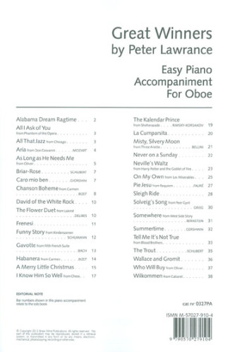 Great Winners For Oboe: Piano Accompaniment (Brasswind)