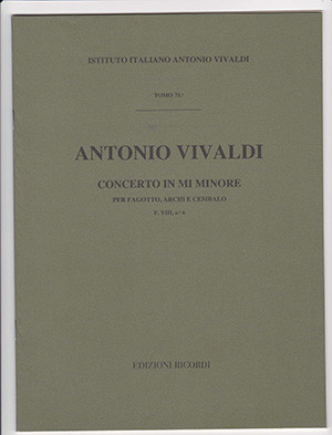 Concerto In E Minor: Rv 484: Bassoon Strings And Harpsichord: Study Score