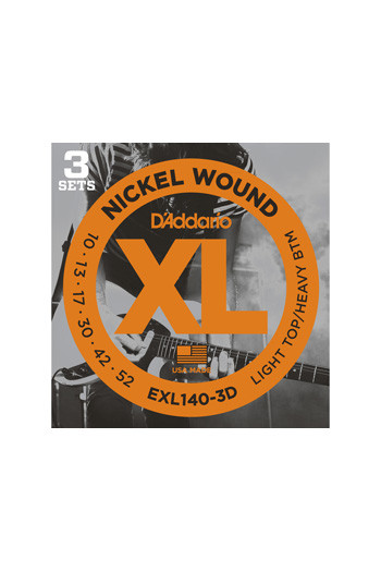 D'Addario Electric Guitar EXL140-3D Light Top / Heavy Bottom 10-52 - 3 Pack