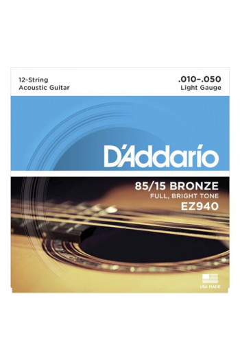 D'Addario Acoustic Guitar EZ940 12 String 85/15 Bronze Custom Light 10-50