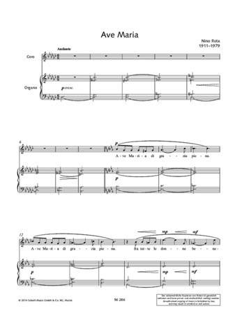 Ave Maria Canzone Sacra Per Cora: Choir And Organ