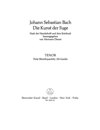 Art Of Fuge BWV1080  Viola Part (version For String Quartet) (Barenreiter)