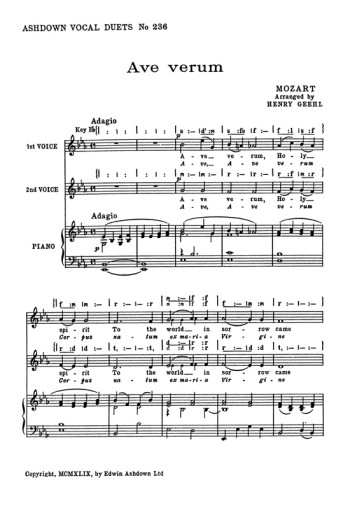 Ave Verum: Vocal SA & Piano