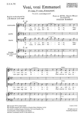 Veni, Veni (O Come, O Come, Emmanuel) Mixed Choir (SAB) A Cappella - Latin - English