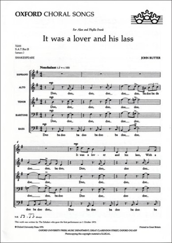 It Was A Lover & His Lass Vocal SATBarB Unaccompanied