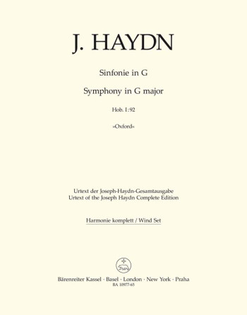 Haydn:  Symphony No. 92 in G (Oxford) (Hob I:92) Set Of Parts (Barenreiter)