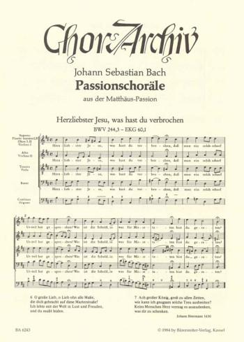 Passion Chorales from the St. Matthew Passion (BWV 244). : Choral: (Barenreiter)