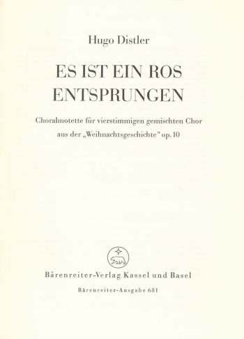 Es ist ein Ros entsprungen (from Christmas Story, Op.10) (G). : Choral: (Barenreiter)