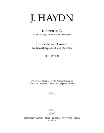Concerto for Piano (Harpsichord) in D (Hob.XVIII:11) (Urtext). : Wind set: (Barenreiter)