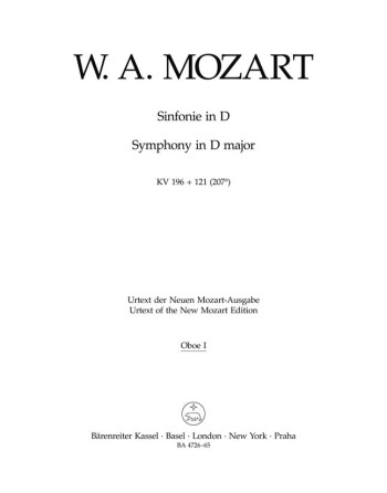 Symphony in D (K.196/121) (Urtext). Overture from 'La finta giardiniera'.: Wind set: (Barenreiter)