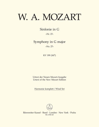 Symphony No.27 in G (K.199) (K.161b) (Urtext). : Wind set: (Barenreiter)