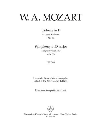 Symphony No.38 in D (K.504) (Prague) (Urtext). : Wind set: (Barenreiter)