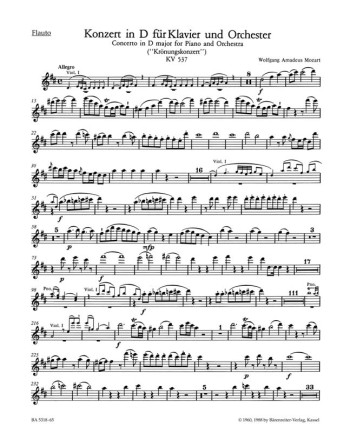 Concerto for Piano No.26 in D (K.537) (Urtext). : Wind set: (Barenreiter)