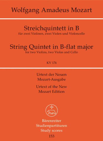 String Quintet B flat maj K.174 (Urtext). Study score (Barenreiter)