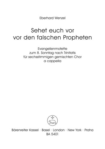 Sehet euch vor vor den falschen Propheten (1964) (G). : Choral: (Barenreiter)