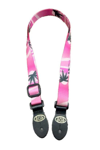Ukulele Strap Nylon Webbing LG 1" Hawaiian Pink - Button End