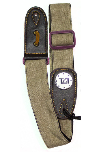 TGI Guitar Strap - Beige Denim Purple Buckle