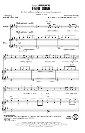 Rachel Platten: Fight Song: SSA: Vocal