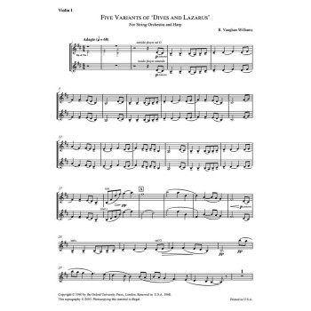 Five Variants On Dives & Lazarus: Violin 1 Orchestral Part (OUP)