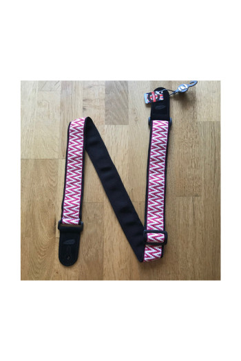 Leathergraft Guitar Strap - 2" Weave - Zig Zag Design Red & White