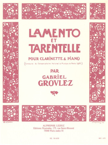 Lamento Et Tarantelle: Clarinet & Piano (Leduc)