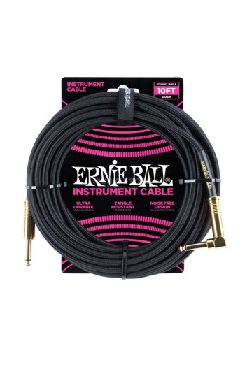 Ernie Ball Braided 3m/10ft - 1/4" Straight Jack To 1/4" Angled Jack - Black