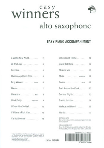 Easy Winners: Accompaniment For Alto Saxophone (Brasswind)