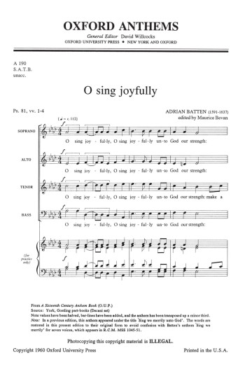O sing joyfully for SATB unaccompanied