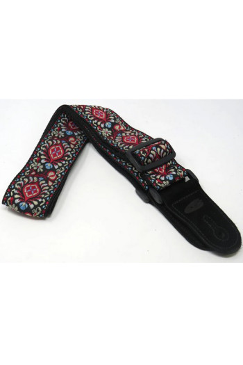 Leathergraft Guitar Strap - Jacquard Flower Pattern - Red White & Blue