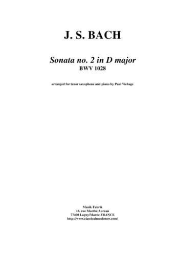 Sonata No. 2 D Major, Tenor Saxophone & Piano (Fabrick)