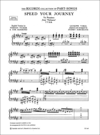 Speed Your Journey Vocal TTBB (Ricordi)